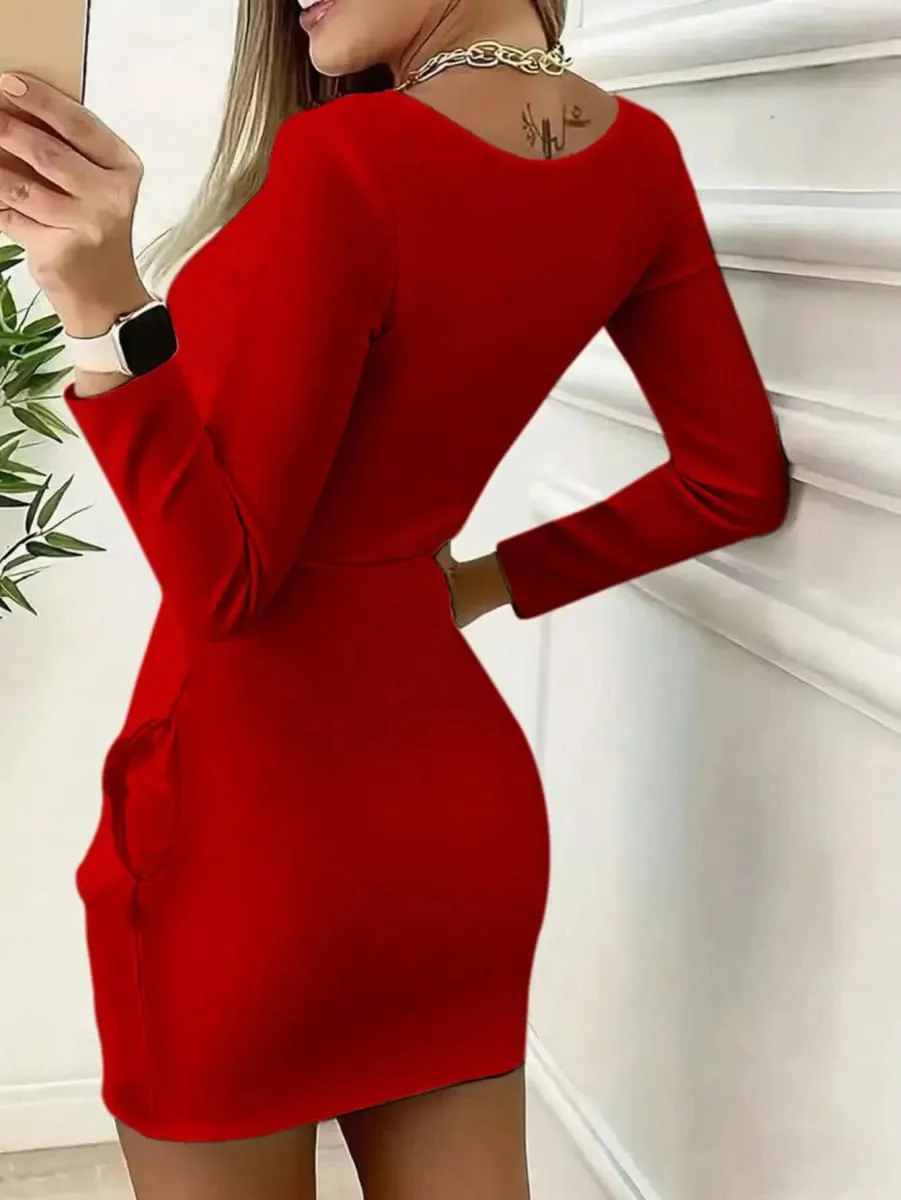 2026 Wanita Kasual Elegan Warna Pepejal Leher Bulat Beruang Zip Bercetak Pakaian Lengan Panjang Skirt Pendek Sesuai untuk Perjalanan Harian — image 4