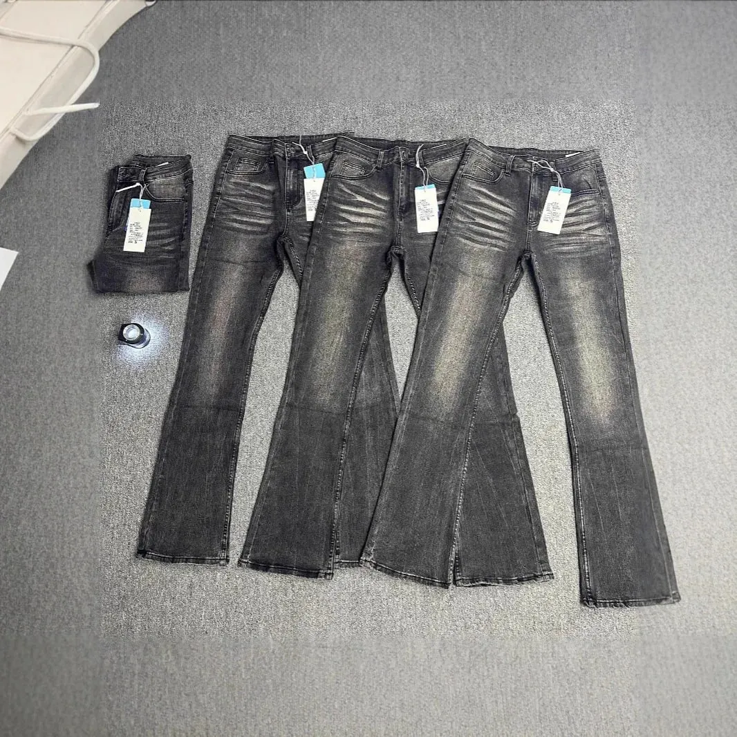 Jeans Denim Potongan But Lelaki Kelabu Hitam Seluar Kapas Berkualiti Tinggi Seluar Berkobar Regangan Slim Klasik — image 2