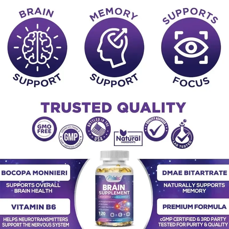 Suplemento cerebral: apoya la salud del cerebro, la función cognitiva mejora la claridad mental y aumenta la memoria y la concentración. Vegano — image 7