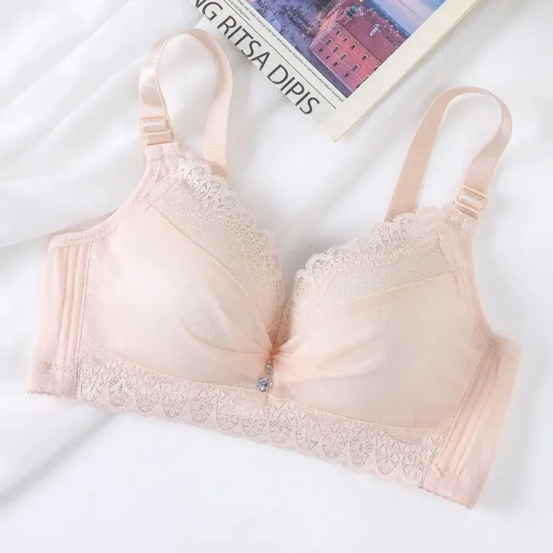 Ultra-Thick Push Up Bra with Side Support 8cm Thick Cups Lace Gathered Lingerie Wireless Full Coverage Bra for A/B Cup