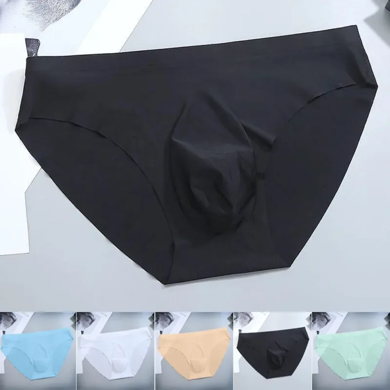 Sexy Men's Panties Ice Cool Breathable Semi Transparent Brief Solid Color Middle Waist Underwear Pump Man Bulge Pouch Briefs — image 9