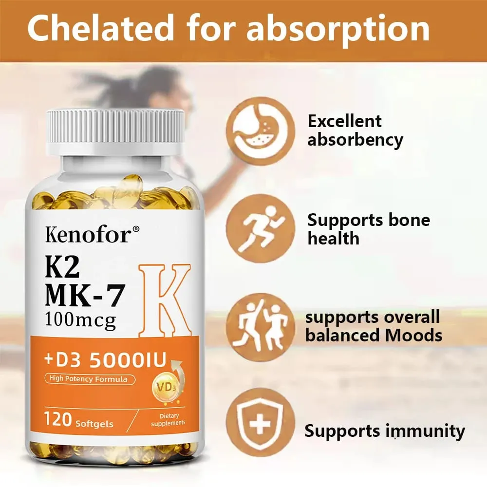 วิตามิน D3 5000IU + K2 MK-7 100mcg | การสนับสนุนกระดูกและหัวใจและภูมิคุ้มกัน — image 3