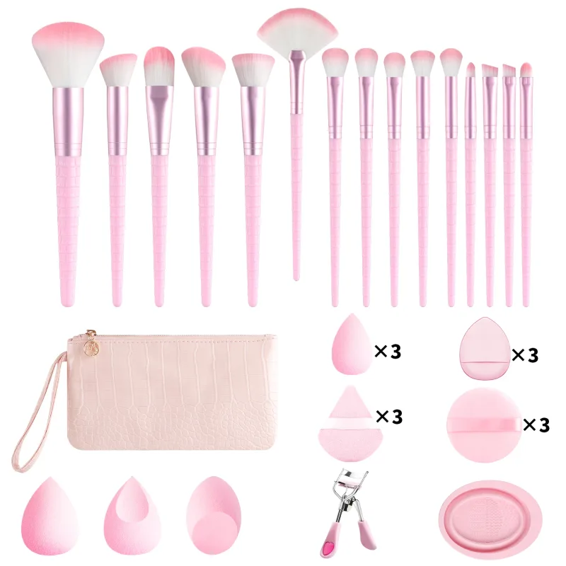 33 pezzi tutto in uno set di strumenti per il trucco 15 pennelli spugne di bellezza soffio di polvere bigodino per ciglia con custodia per trucco completo del viso — image 8
