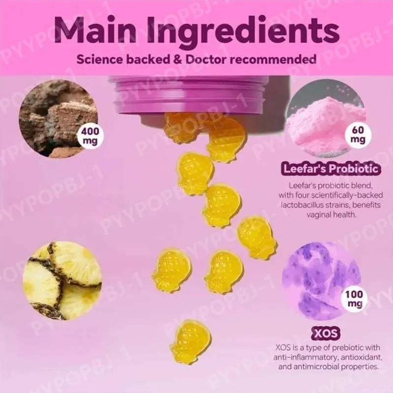 Perisa Nanas Gummies Probiotik dengan Prebiotik untuk Sokongan Kesihatan Usus Harian Mengekalkan Baki PH 60pcs Setiap Botol — image 3