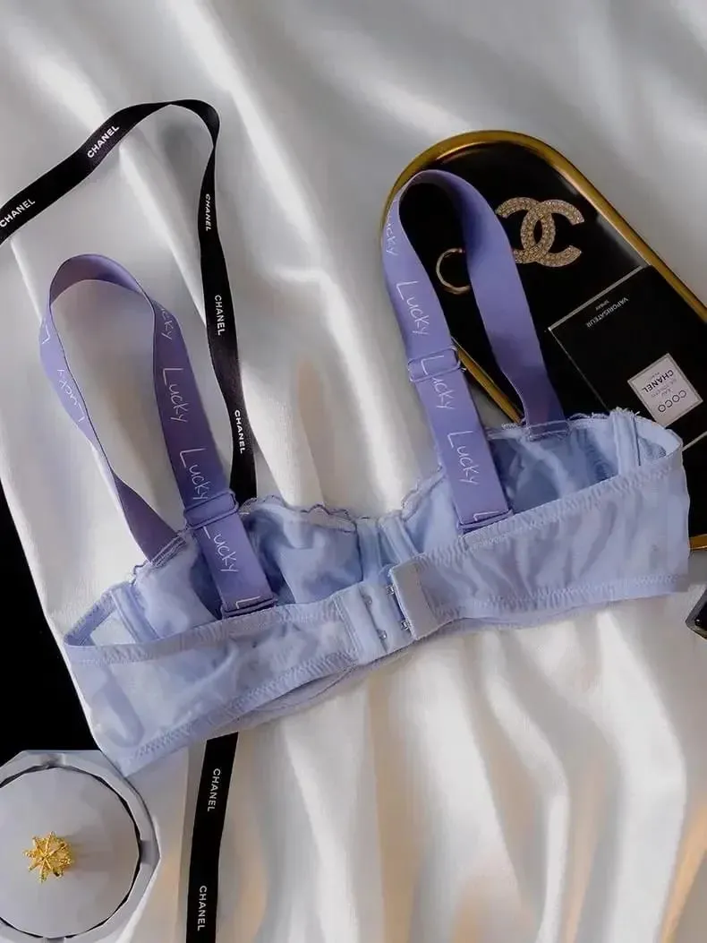 Minimizer bh-set van Frans kant - Halve cup beugelloze ondersteuning Doorschijnende bralette met volledige buste, gekruiste rug en kanten cups — image 3