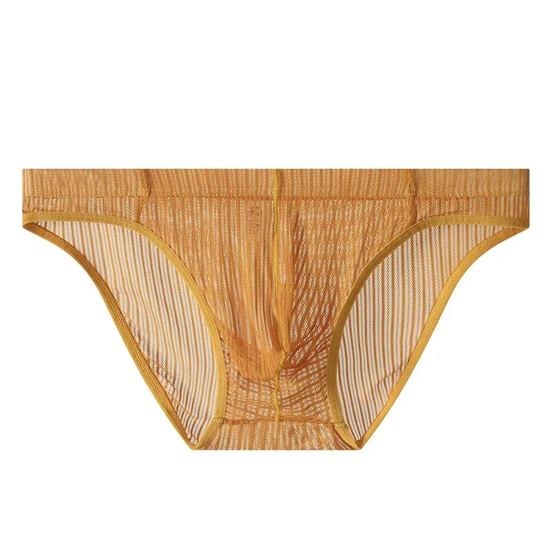 Celana Dalam Pria Celana Dalam Sutra Es Jaring Bergaris Bikini Ultratipis Bersirkulasi Tembus Pandang Kantong Cembung U Lingerie Eksotis String Homme — image 3
