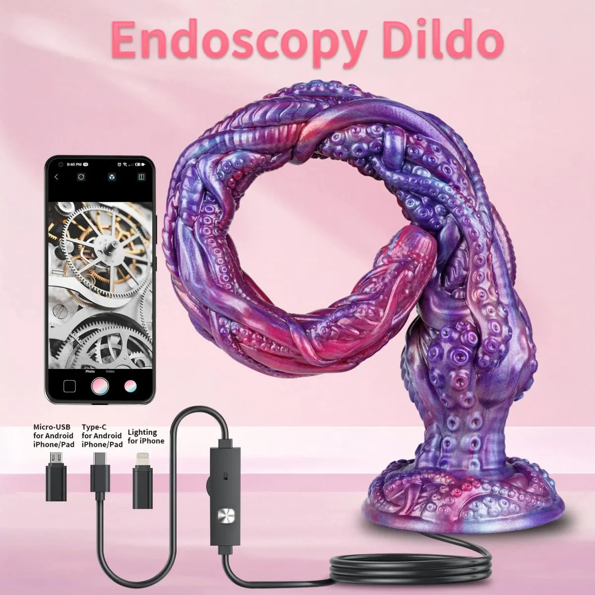 1080P Endoskopkamera, Silikon-Analplug, Echtzeit-Dildo mit 8 LED-Leuchten, IP67 wasserdichtes Sexspielzeug für die Erkundung von Erwachsenen — image 2