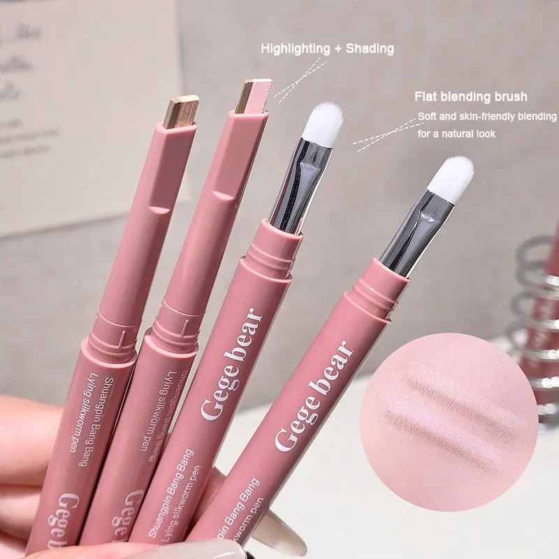 Double Ended Lying Silkworm Pencil 2 in1 Highlighter Nude Lower Eyelid Contour Aegyo-sal อายไลเนอร์แต่งหน้าพร้อมแปรงรายละเอียด — image 6