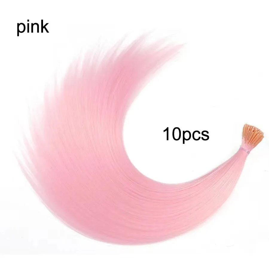 Kit Ekstensi Rambut Sintetis Pelangi 20 "10 Buah Ekstensi I-tip Berwarna dengan Jarum Kait Manik-manik Mikro untuk Cosplay Anak-anak Wanita — image 11
