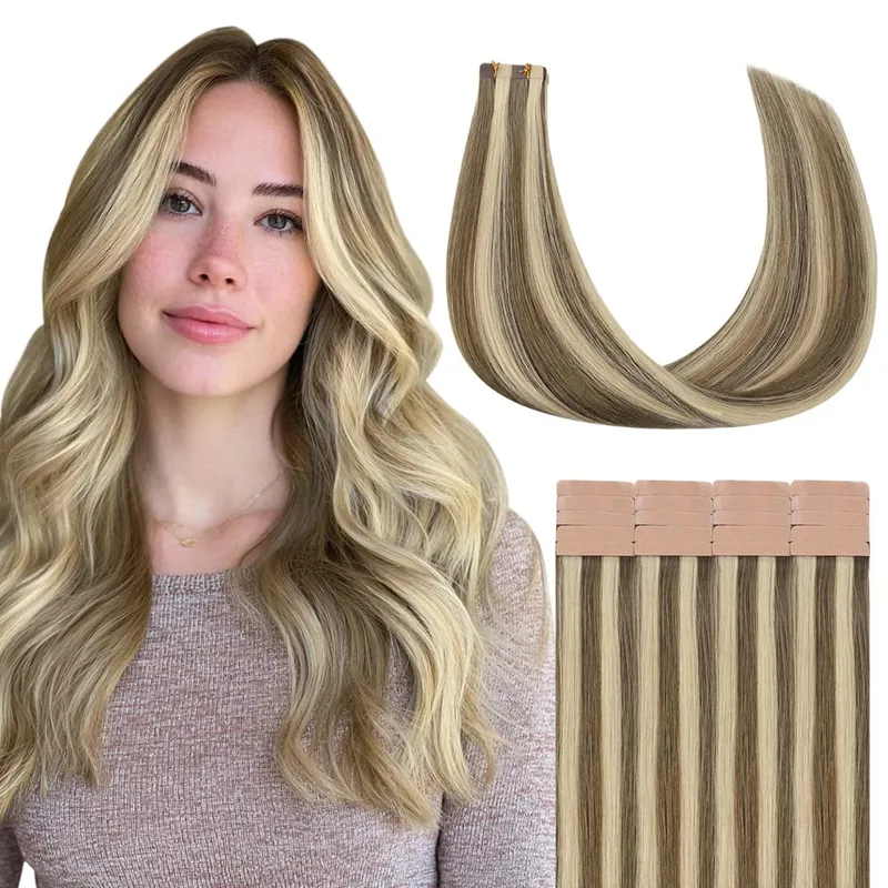 Sunmofavo Tape I Remy Human Hair Extensions Tyk Silkeagtig Lige Naturlig Brun Usynlig Tape 20 Stk Salon Grade Til Kvinder — image 17