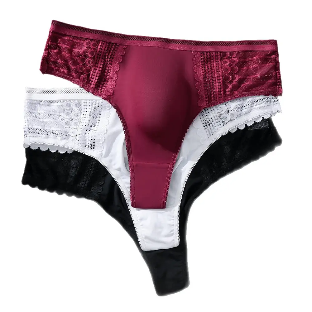 1pc Men's Sexy Lace Briefs Seamless Ice Silk G-String Underwear 3D Bulge Pouch Solid Thong High Elastic Breathable Panties