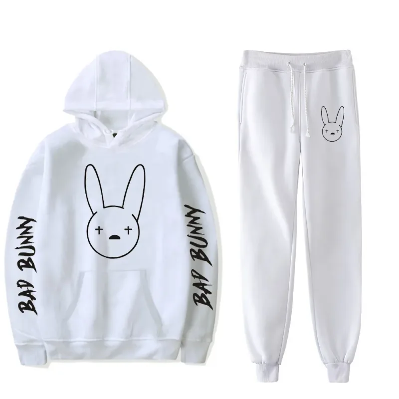 Harajuku Comfortable Funny bad bunny Print Sweatshirt Sweatpants Suit Men/Women Hoodies+ Trousers Suit Cute 2 Piece Set Clothes — image 13
