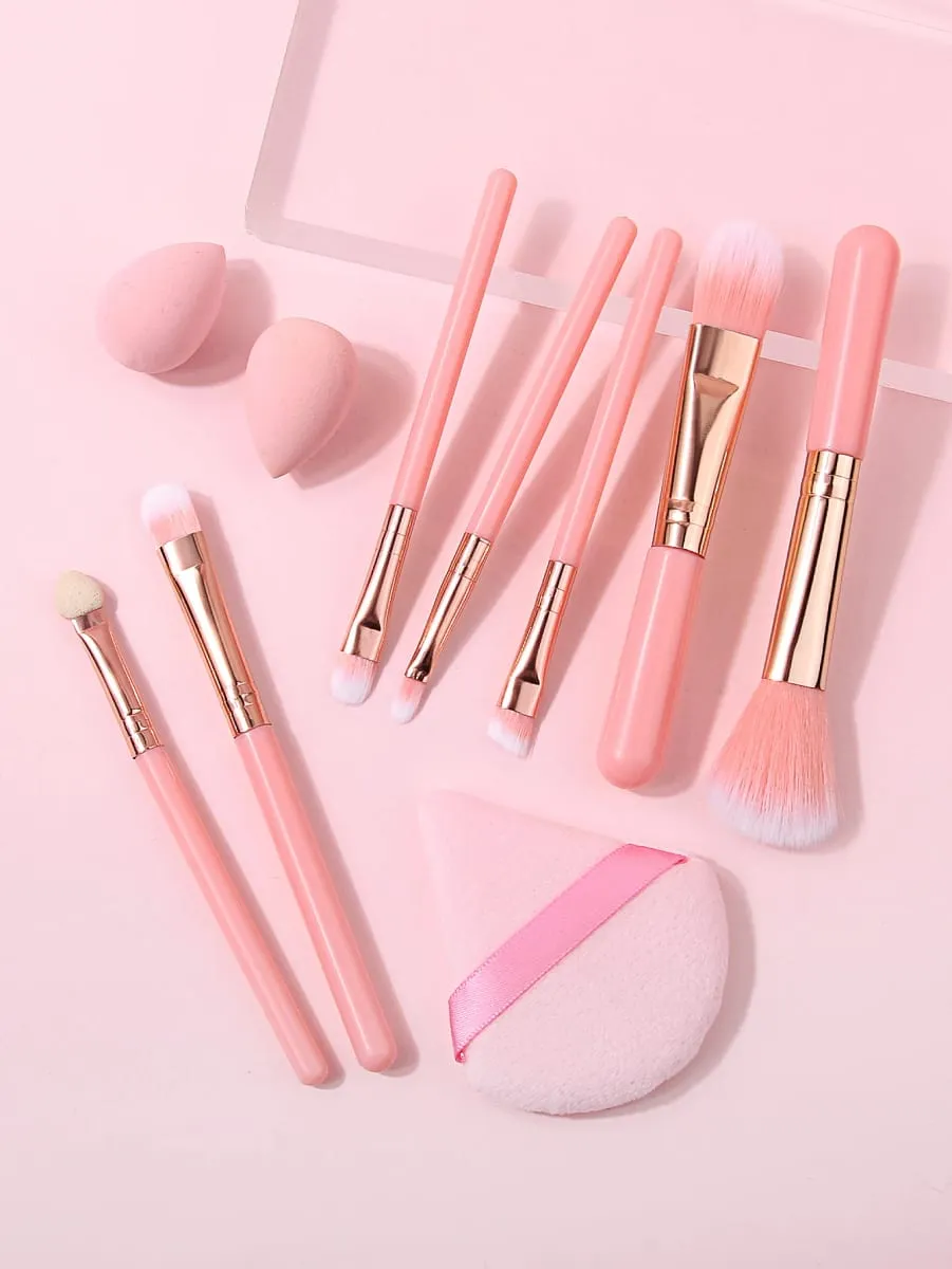10-teiliges Make-up-Pinsel-Set, weiche Kosmetikpinsel-Set mit Make-up-Schwamm, Dreieck, Puderquaste, für Gesicht, Augen, tägliche Schönheit, Make-up-Tools — image 3