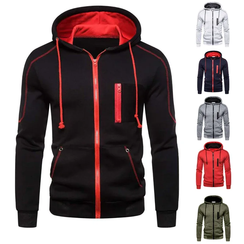 Men's Hoodie Black White Army Green Red Hooded Color Block Fleece Cool Casual Winter Clothing Apparel Hoodies Sweatshirts — image 2