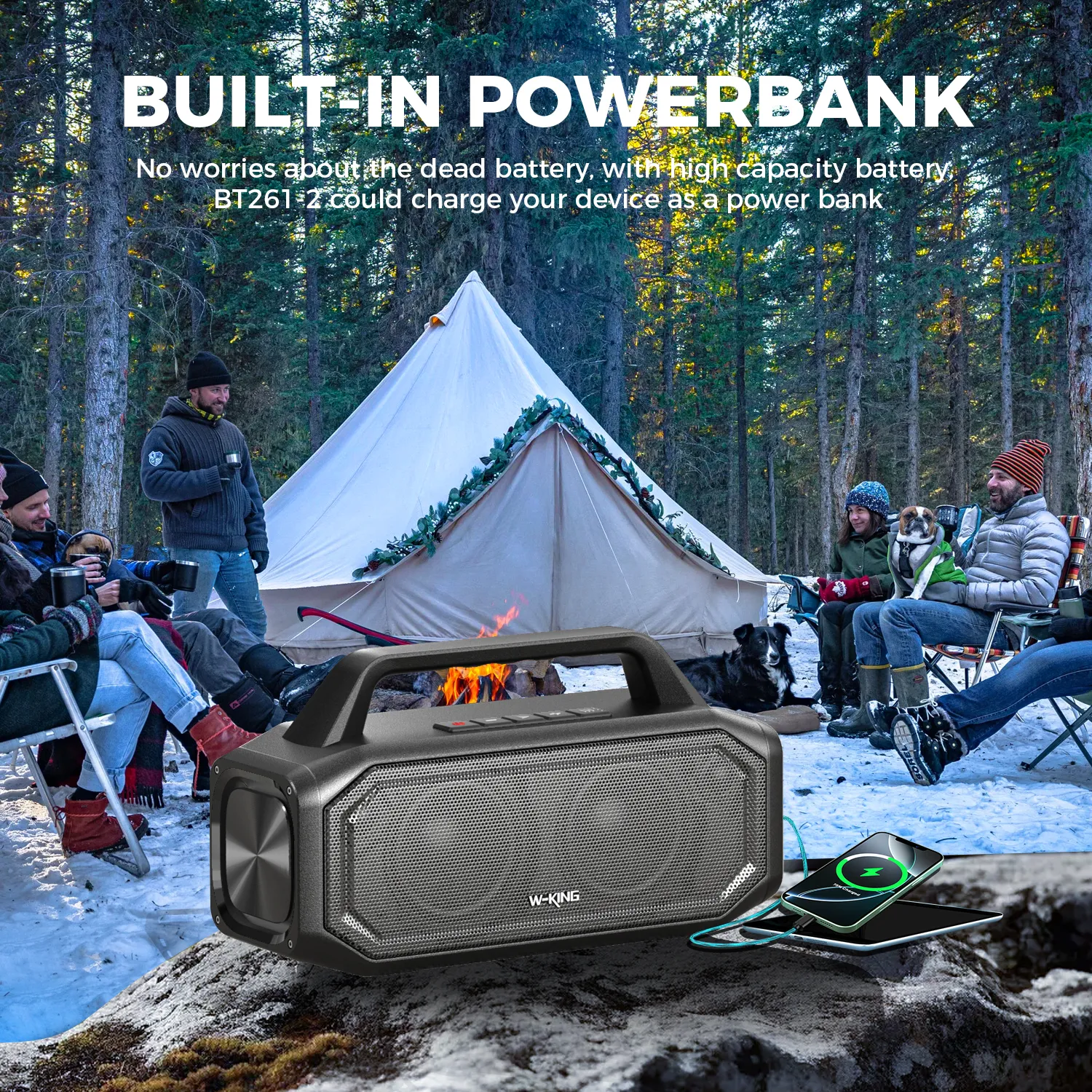 BT261-2 80W Speakers Bluetooth Wireless Portable Outdoor Speakers Loud with Bass Boost Stereo Pairing Reverse Charging IPX6 Waterproof