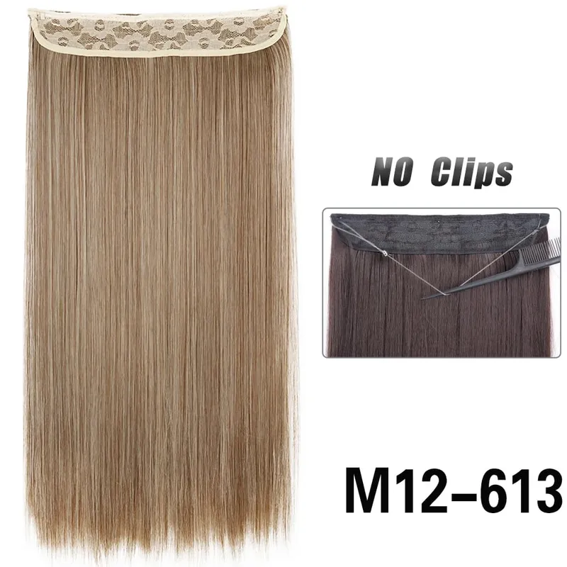 No Clips Hair Extensions Invisible Wire Lang Lige Syntetisk Falsk Hair Piece 80cm Sort Brun Blond Frisure — image 33