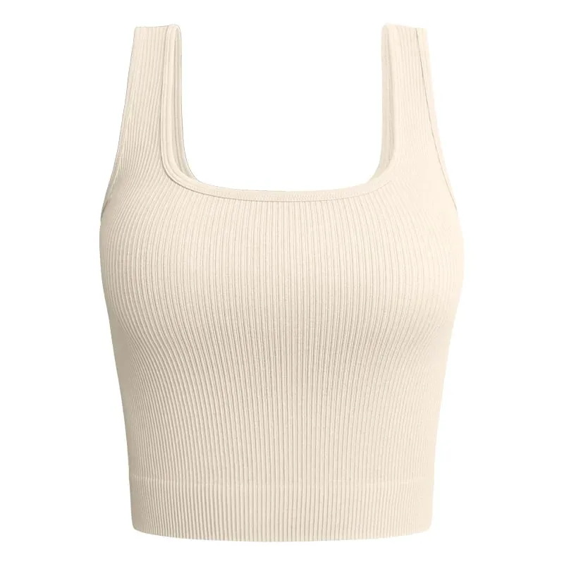 Débardeur côtelé à col carré pour femmes, Camisole d'été basique élastique sans manches