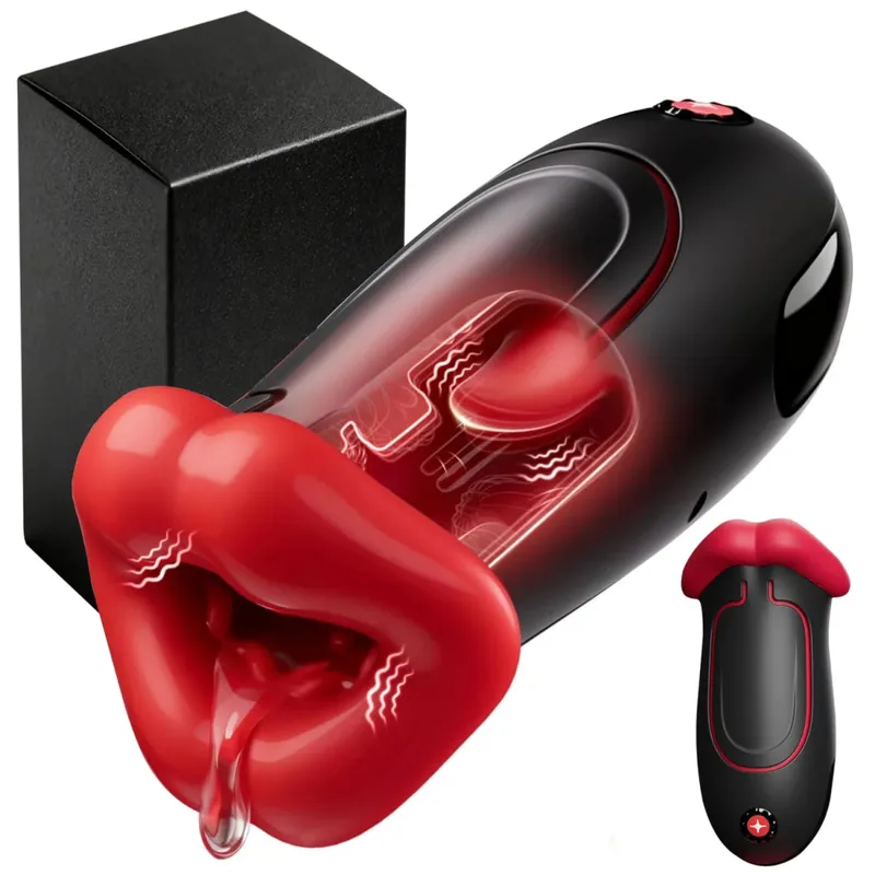 Mężczyzna Masturbator Wyciskany Elektryczny 10 Lizanie Tryb wibratora Głębokie gardło Usta Obciąganie 360° owinięty kieszonkowy penis Kot Sex zabawki