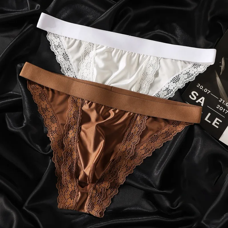 Mutandine da uomo comode in raso, slip in pizzo, bikini sexy a forcella alta, biancheria intima, custodia a vita bassa traspirante — image 7