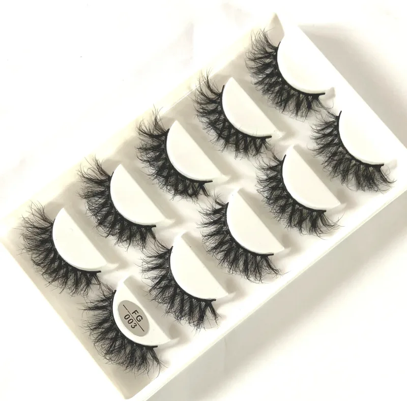 5 Pasang Bulu Mata Mink Buatan Tangan Bulu Mata Palsu Pendek Lebat Asli Bulu Mata Berantakan Panjang Bulu Mata Makeup Peringkat Boleh Diguna Semula — image 11