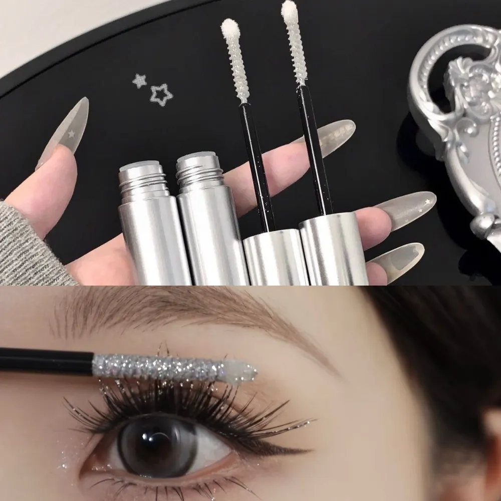 Silbrig glänzende Wimperntusche, feiner Glitzer, Highlight, verlängernd, kräuselnd, kein Verschmieren, wasserfest, natürliches, funkelndes 3D-Augen-Make-up — image 4