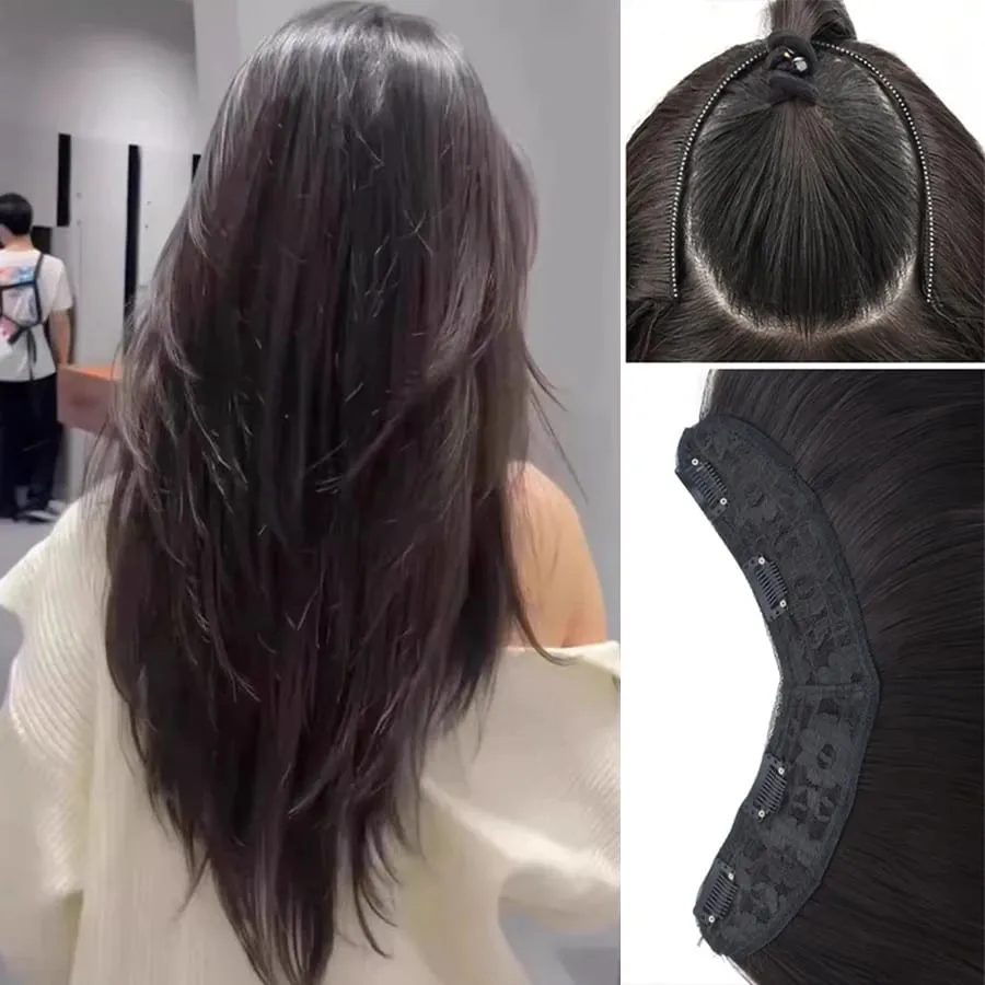 Perruque synthétique longue bouclée Invisible en forme de U, sans trace, avec boucle intérieure, Extension pour filles, fête quotidienne, noël, Halloween — image 2