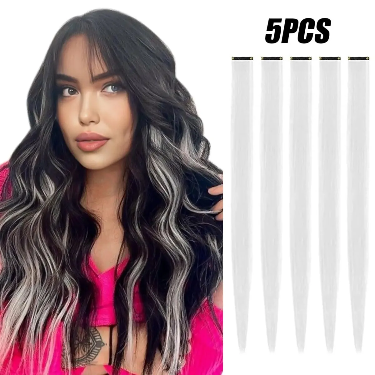 5PCS Colored Clip in Synthetic Hair Extensions Party Highlights Colorful Hair Extensions Rainbow Fake Hair Clips Hairpieces — image 11