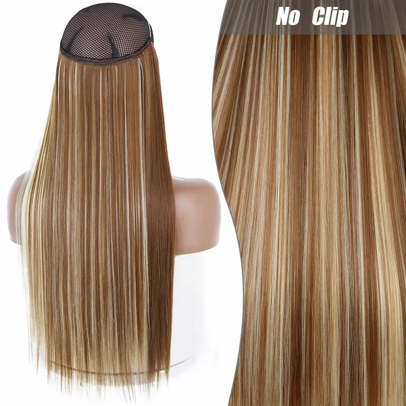 Synthetic Long Wavy No Clips Invisible Wire Hair Extensions Black Brown Blonde Fish Line False Hairpiece Piece — image 11