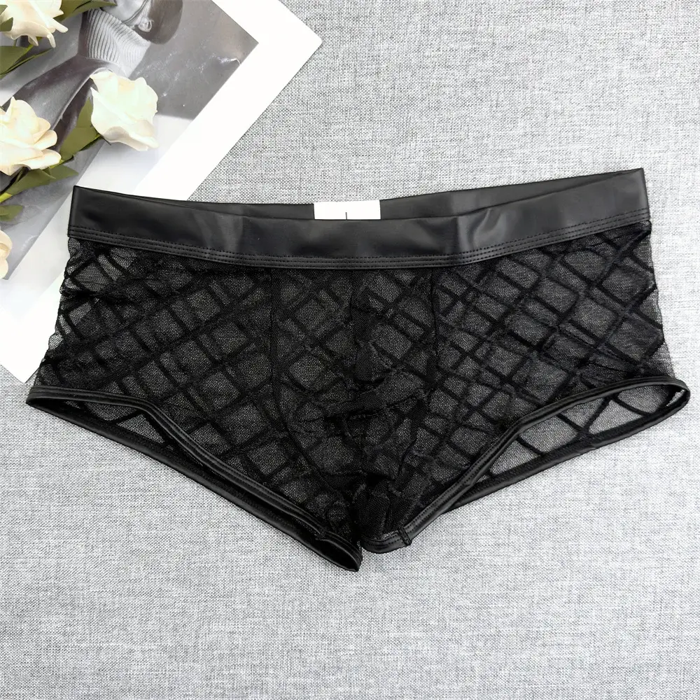 Male Sexy Diamond Mesh Ultra-thin Transparent Boxer Shorts Summer Quick Drying Boyshorts Bulge Pouch Men Underwear — image 1