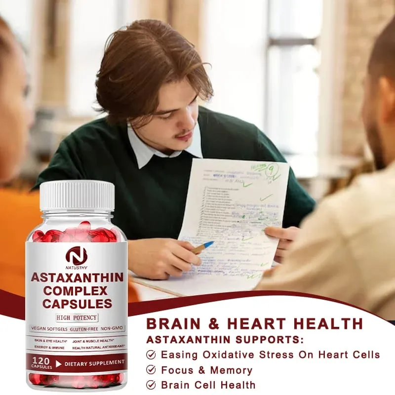 Astaxanthin Complex Capsules 12mg for Brain Heart Joint Bone Eye Skin Immune System Health