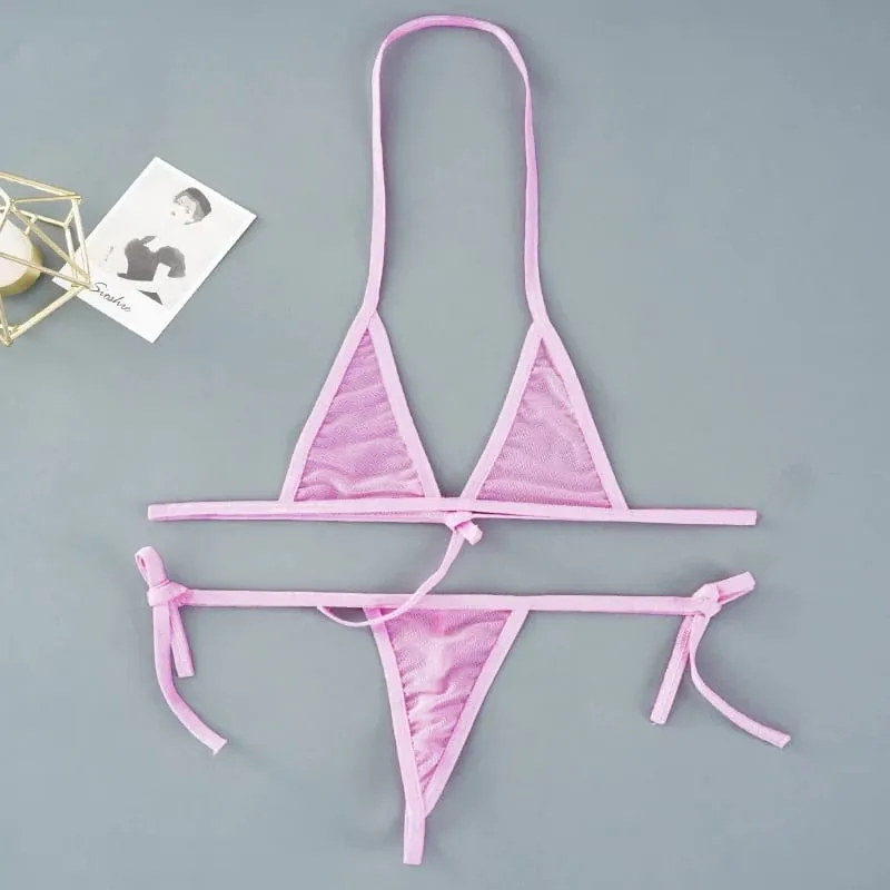 Set Bra Mini Seksi Tanpa Wayar Set Ringkas Bra Tanpa Jala Ultra Nipis Mesh Hitam Lutsinar 2 Keping Halter Set Pakaian Dalam Wanita Eksotik — image 9