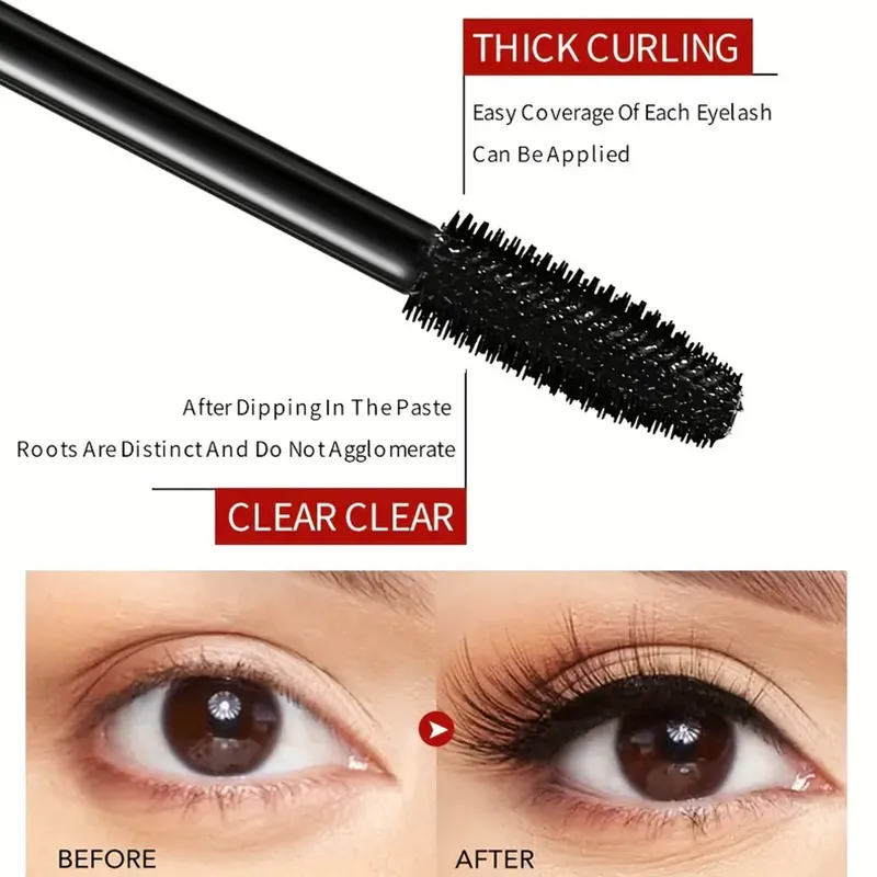 5D Svart Vattenfast Mascara Förlänger Ögonfransar Förlängning Tjock Silk Fiber Mascara Kvinnlig Makeup Ögon Kosmetik Verktyg för presenter — image 3
