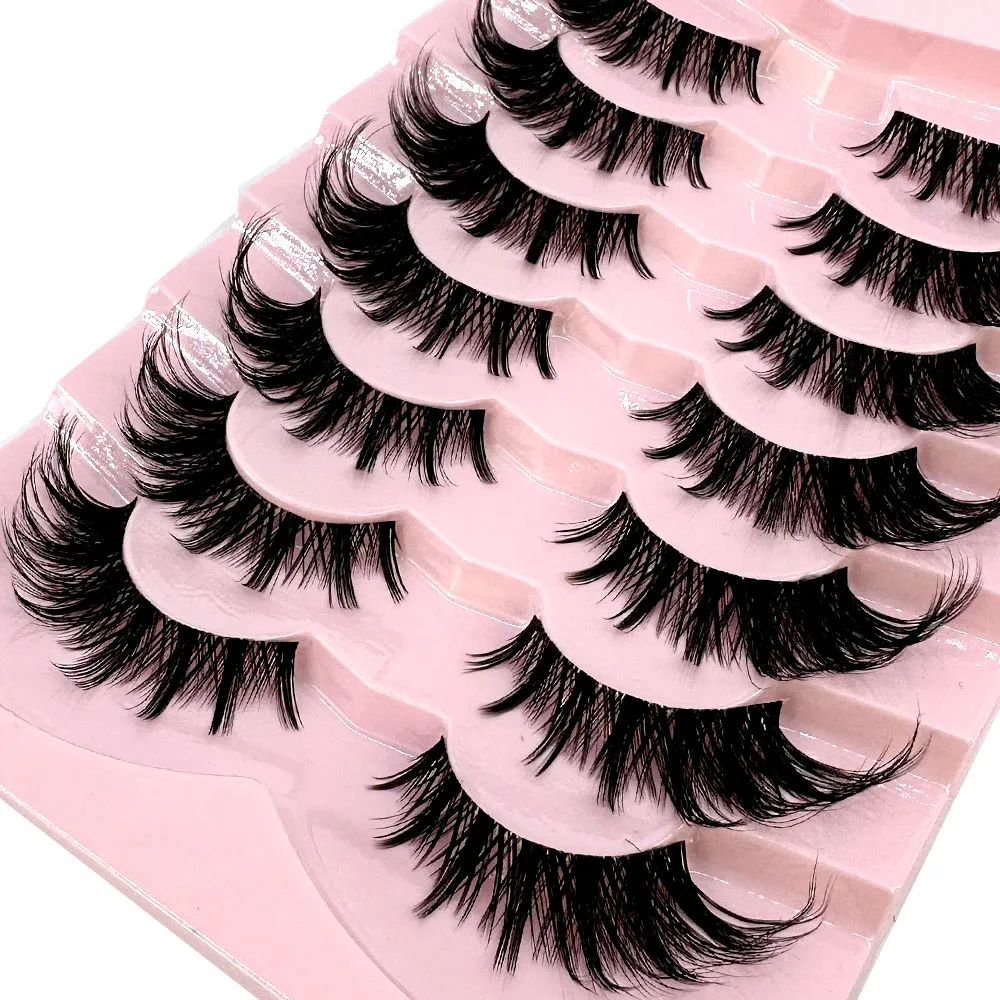 7/8 Paar Katzenaugen-Wimpern, Manga-Wimpern, 3D-Wimpern mit klarem Band, natürlich, halbe Wimpern, verlängerte Nerz-Wimpern, flauschige Wimpern — image 3