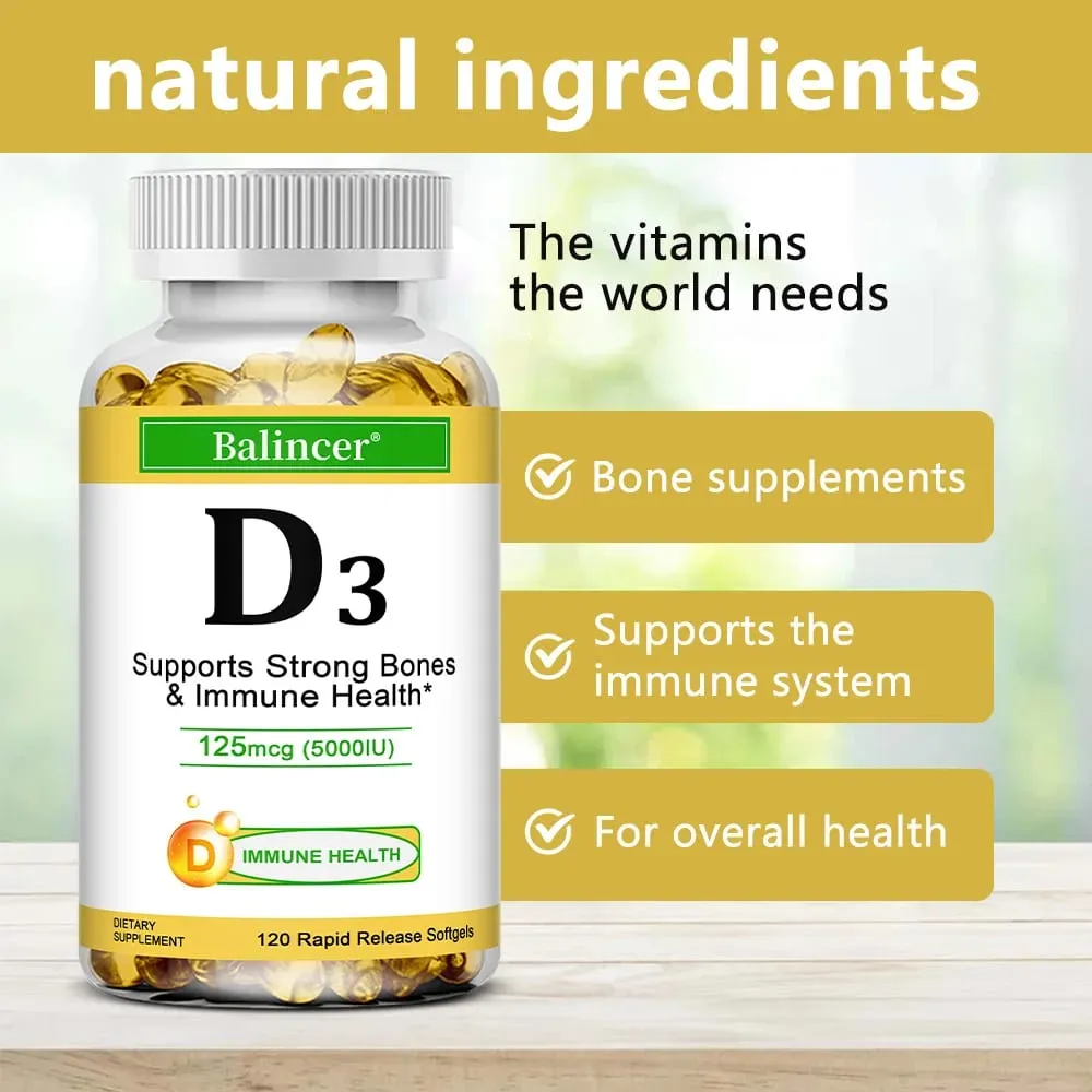 Balincer Vitamin D3 5000 IU (125 Mcg) ผลิตภัณฑ์เสริมอาหารสำหรับกระดูกฟันกล้ามเนื้อและภูมิคุ้มกันสุขภาพ 30/60/120 Softgels — image 2