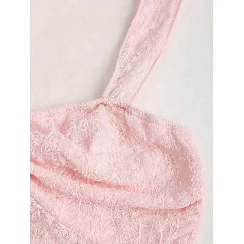 ภาษาฝรั่งเศสคำนุ่ม PURE ความงามผู้หญิง Cropped camisole ลูกไม้ผ้า jacquard เครื่องประดับโบว์เอว cinched อเนกประสงค์แขนกุด Inn