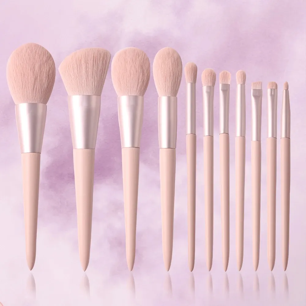 11 pcs Pink Makeup Brushes Set Vegan Eyebrow Eyelash Powder Synthetic Hair Foundation Brush Make Up Tools For Women — image 1
