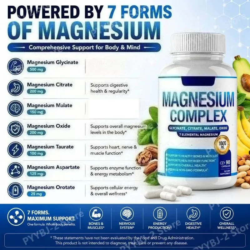 Magnesium Complex Supplement 90 Count with 7Forms of Magnesium Glycinate Citrate Malate Orotate Taurate Daily Mineral Support — image 2