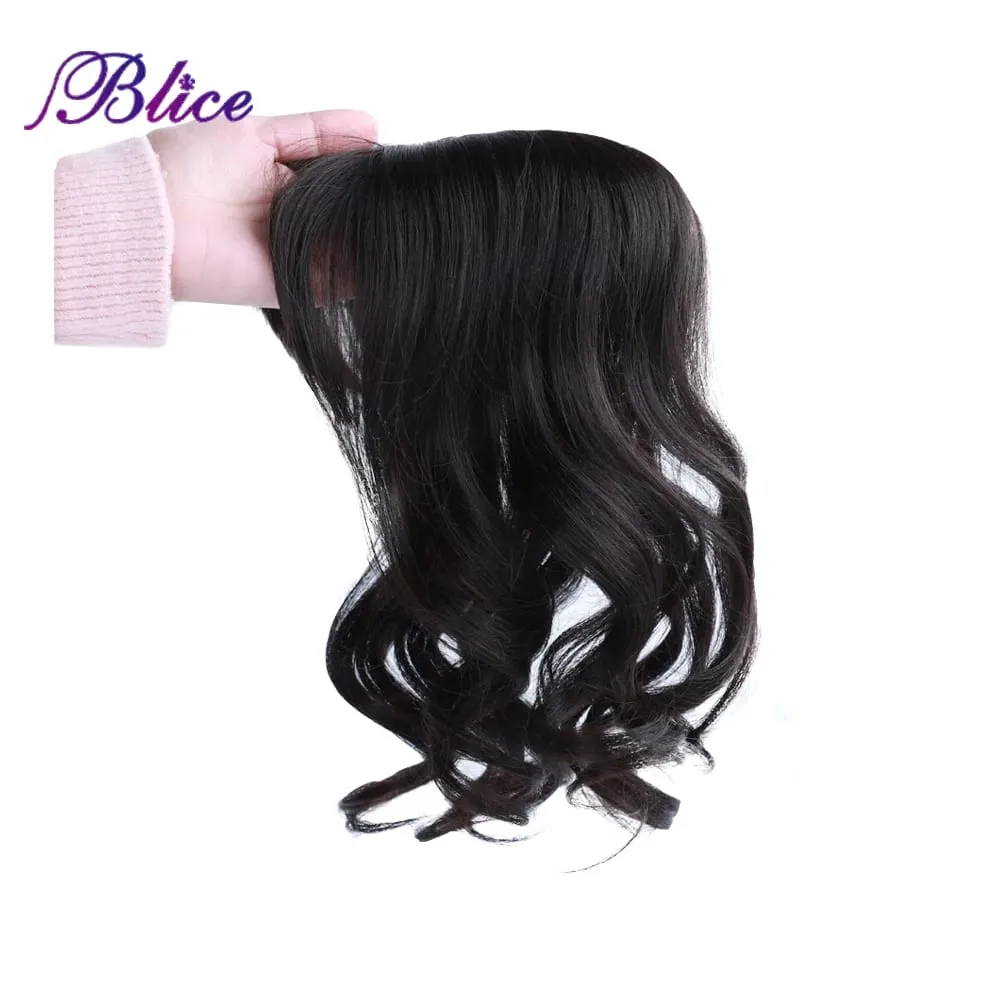 Blice Synthetic Clip-In Lace Closure With Bangs Mixed Curly Hair Extensions Cover White Hair Middle Part Hair Pieces