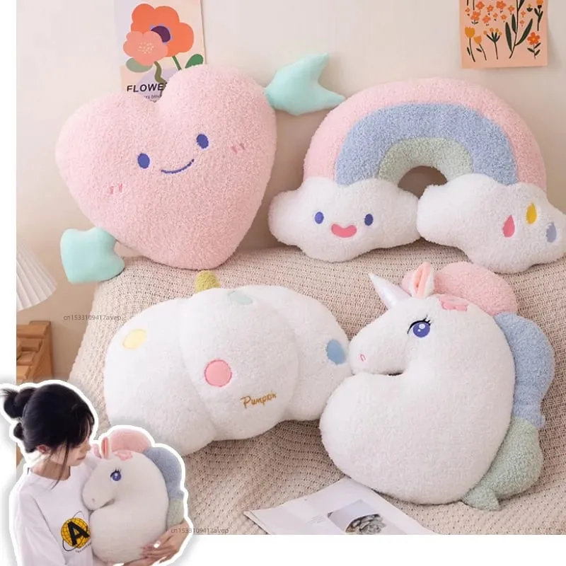Soft Plush Rainbow Smile Pink Heart Pumpkin Throw Pillow Stuffed Hug Cushion Unicorn Plush Toy Massage Pillow for Girl Bedroom — image 2