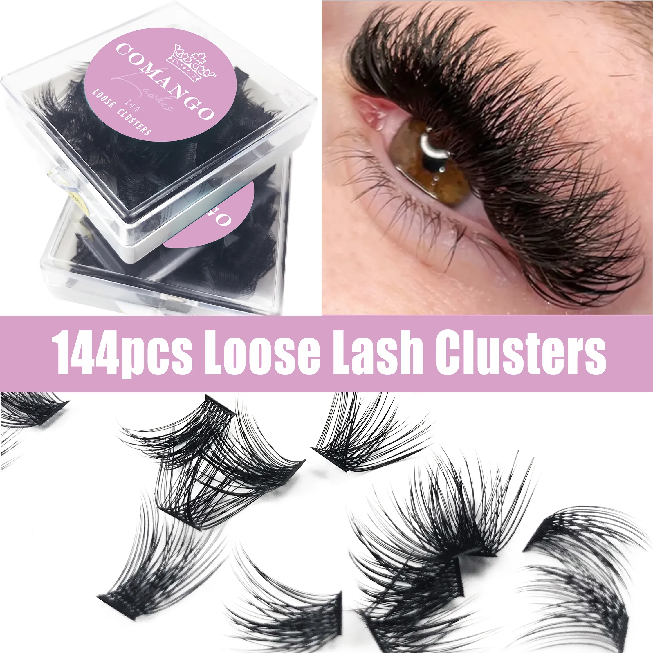 144ks Uvolněné řasy Segmented Cluster Individuální Ruský Wispy C/D Curl Cluster Cluster Cluster Lashes Extension DIY Doma — image 2