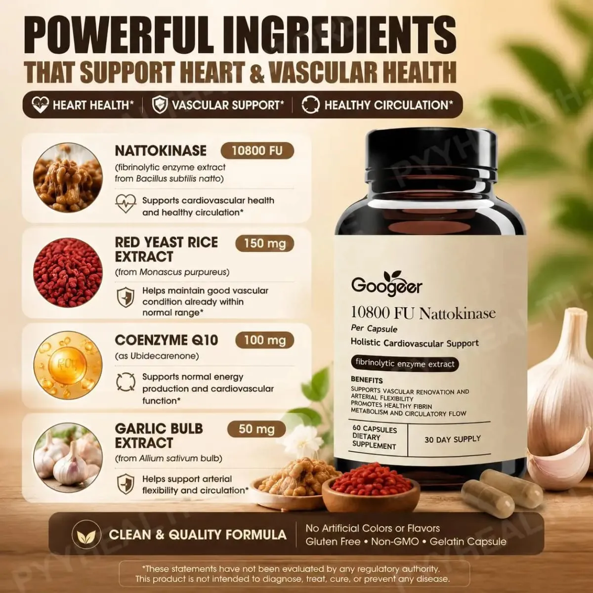 Googeer Advanced Enzyme CoQ10 Formula Capsule Clean Vegan Non OGM Integratore di supporto quotidiano per il benessere 60 capsule Facile da usare — image 4