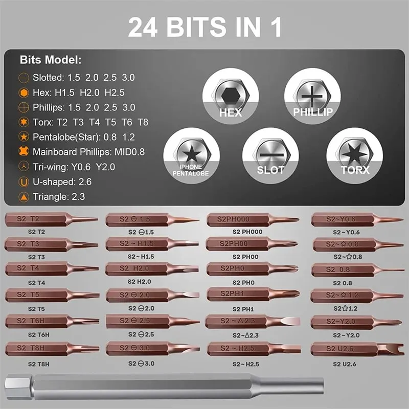24 Trong 1 Cao Cấp Chính Xác Bộ Tua Vít Nhỏ Bộ Tua Vít Từ Tính Tua Vít Mini Bộ Sửa Chữa Sửa Chữa Điện Tử — image 9