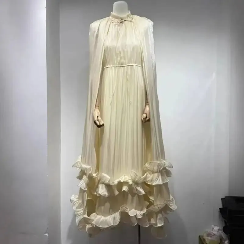 Commuting Style V-neck Cape Style Black Fungus Edge Double-layer Hem Dresses For Women 2026 Autumn New — image 10