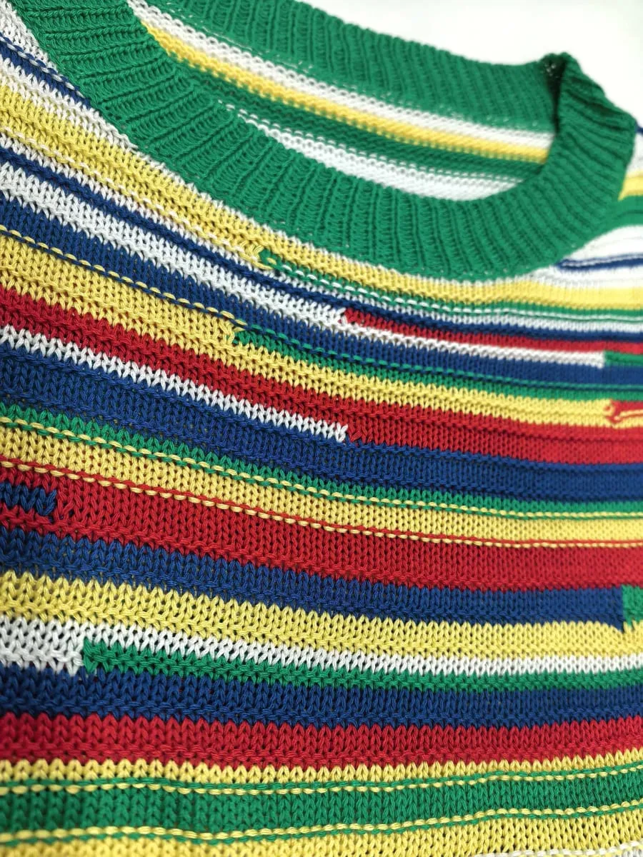 Multi-color rainbow-striped knitted round-neck short-sleeved dress suitable for various daily outfits elegant and casual women — image 7