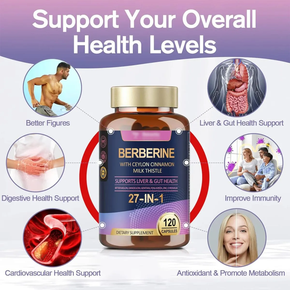Suplemen Berberine Ceylon Cinnamon Milk Thistle - Antioksidan Menyokong Penghadaman Hati dan Kesihatan Usus Meningkatkan Imuniti — image 2