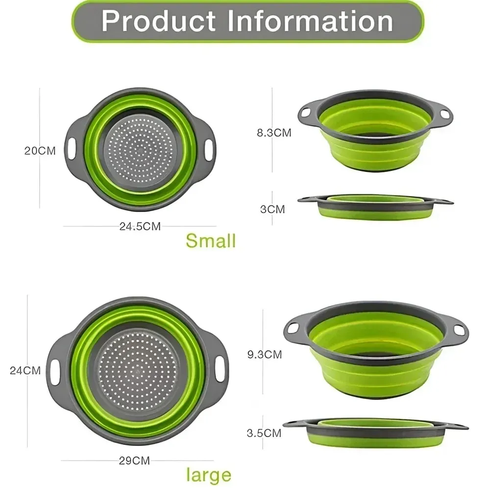 2PCS Silicone Folding Drainer Basket Fruit Vegetable Foldable Colander Kitchen Strainer for Food Pasta Kitchenware Drain Device — image 7
