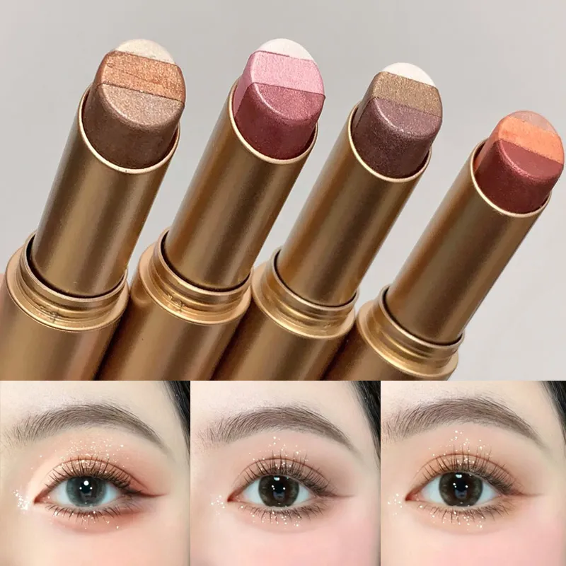 Kakashow Three Color Pearl Glitter Eye Shadow Stick Gradient Jemné lesklé oční stíny Voděodolná dlouhotrvající denní oční kosmetika — image 2