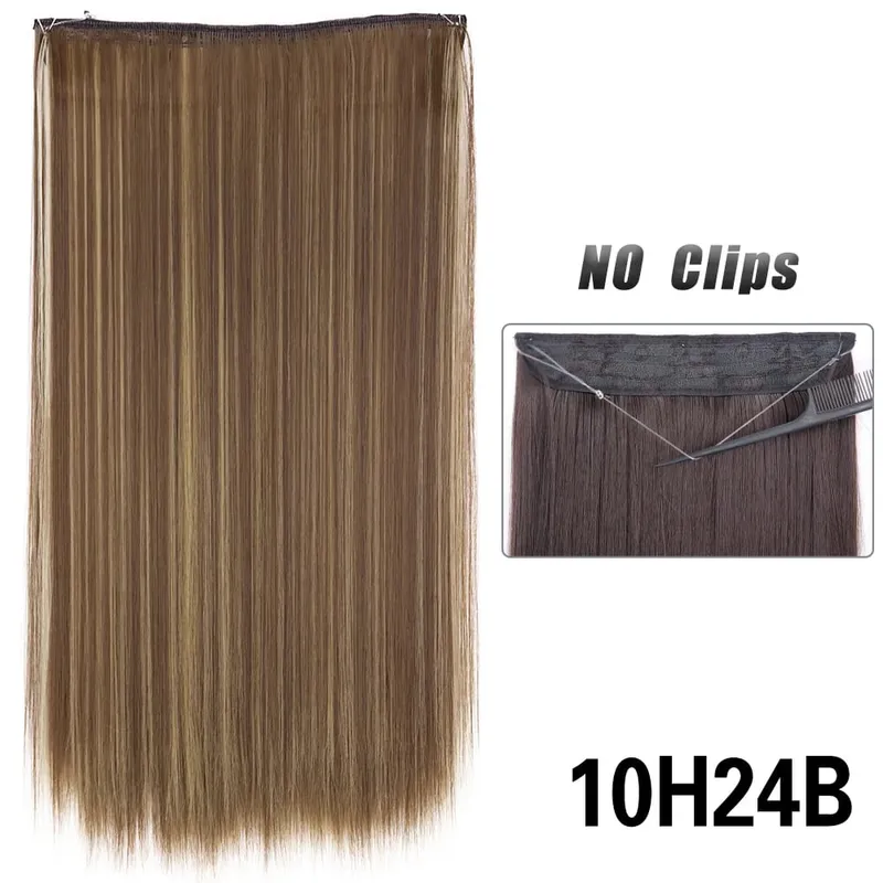 No Clips Hair Extensions Invisible Wire Lang Lige Syntetisk Falsk Hair Piece 80cm Sort Brun Blond Frisure — image 16