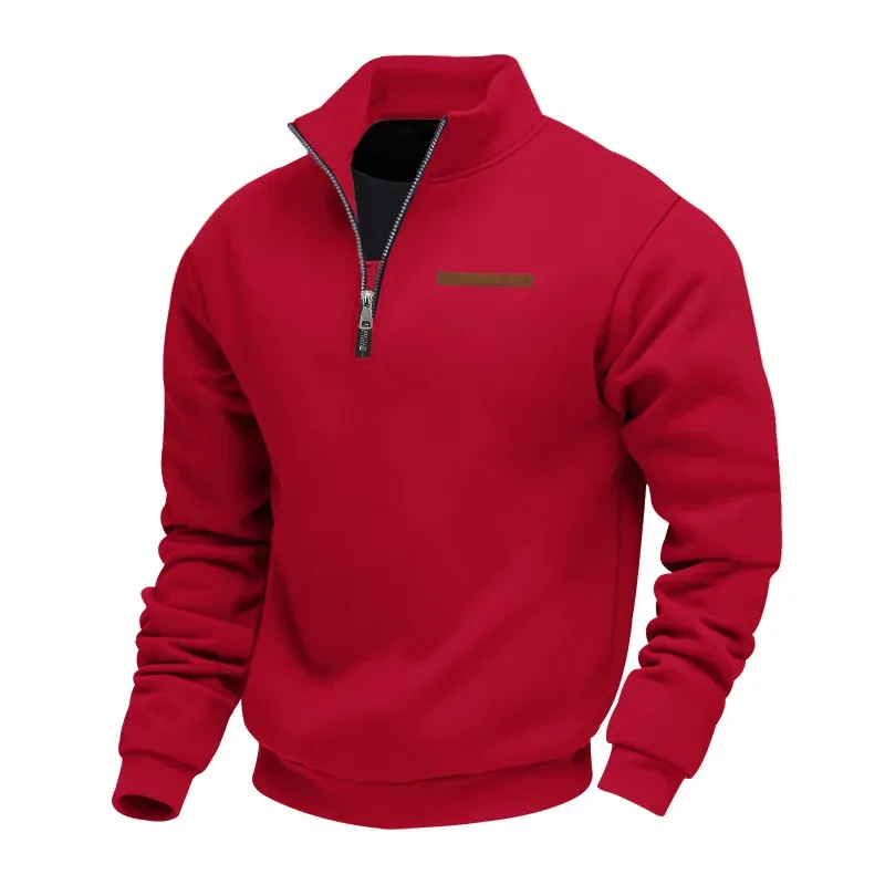 Men's Quarter Zip Sweatshirt Stand Collar Long Sleeve Pullover Casual Fleece Warm Sweatshirt With Chest Decorative Stripe — image 8