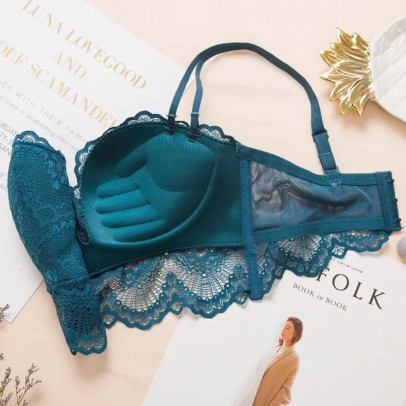 Set di lingerie sexy con reggiseno push up - Confortevole biancheria intima di pizzo senza fili, coppa per palmo per sollevamento 75°C/80°C/85°C — image 3